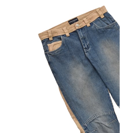 Denim Corduroy Switching Flare Pants
