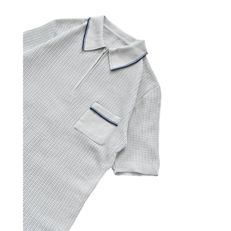 EURO Vintage Ice Gray Half Zip Mesh Knit Polo