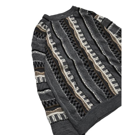 EURO Vintage 3D Textured Stripe Design Knit Sweater