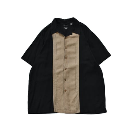 Linen Rayon Panel Open Collar S/S Shirt