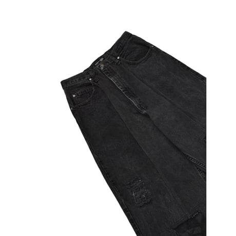 "Remake by VERS" Lace Panel Distressed Denim Trousers