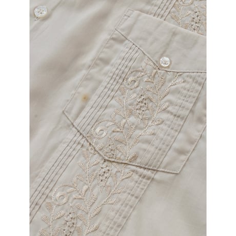 Vintage Ivory Embroidered Guayabera Shirt