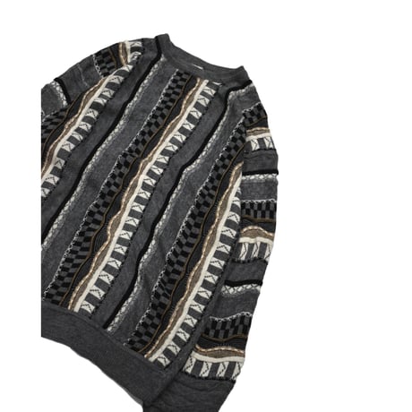 EURO Vintage 3D Textured Stripe Design Knit Sweater