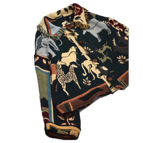 ”Remake by VERS” Fringe Collar Rug Jacket -Two Faces-