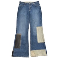 Denim Corduroy Patchwork Flare Denim Pants