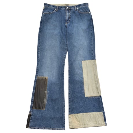 Denim Corduroy Patchwork Flare Denim Pants