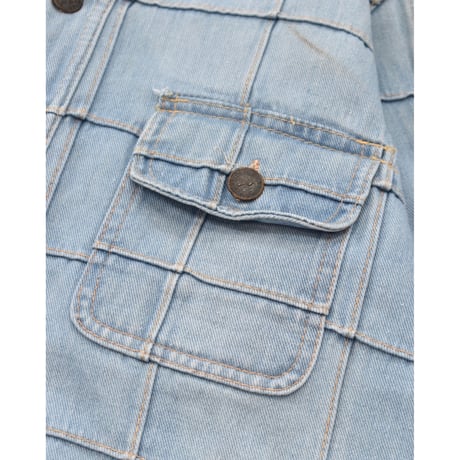1970s Vintage Grid Panel Denim Shirt Jacket