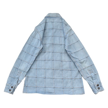 1970s Vintage Grid Panel Denim Shirt Jacket
