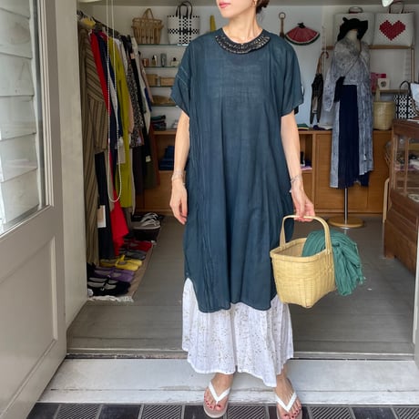 Tabrik / Khadi neck beads OP（濃泥藍）
