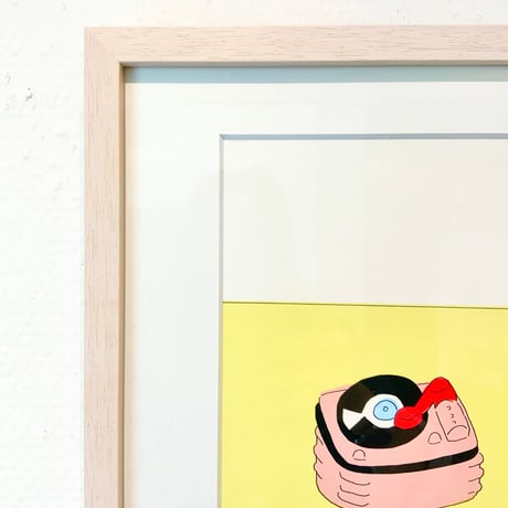 安西水丸「猫とレコードと灯台（ふわふわ）」版画