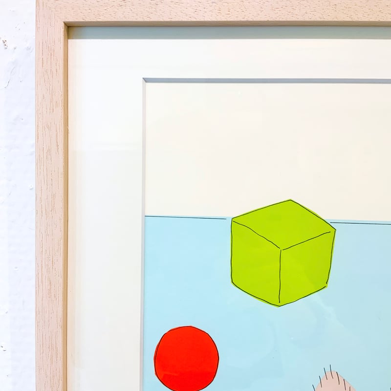 安西水丸「猫とCUBE（ふわふわ）」版画 | SPACE YUI online shop