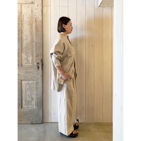 フレンチリネン タックワイドパンツ