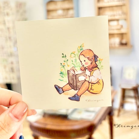 "A child sitting and reading (square) memo sheets"  Set of 40 sheets, 座って読書する子のメモシート（正方形）