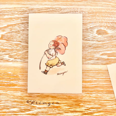 26K-24 "energetic child" postcard（「ポピーを持った元気な子」ポストカード）