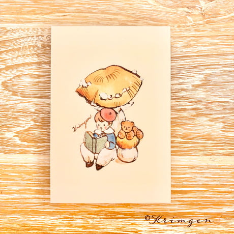 26K-21: "Reading under mushroom" postcard（「キノコの下の読書」ポストカード）