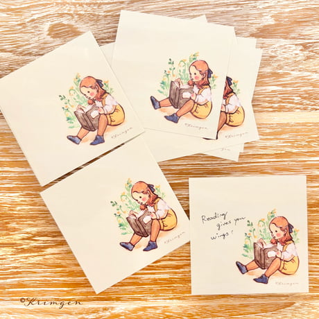 "A child sitting and reading (square) memo sheets"  Set of 40 sheets, 座って読書する子のメモシート（正方形）