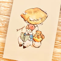 26K-21: "Reading under mushroom" postcard（「キノコの下の読書」ポストカード）