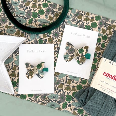 🫛New!《Lサイズ》 butterfly clip  輸入リバティ "Poppy & Daisy" EMERALD 単品