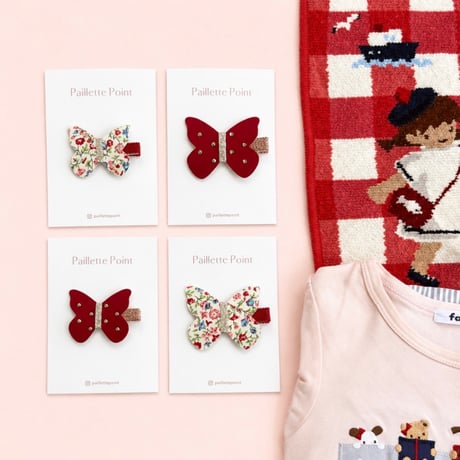 New!《Mサイズ》 butterfly clip  リバティ "Posy Meadow"  Red 単品