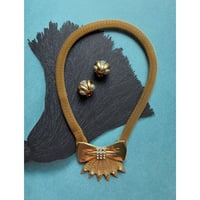 50's vintage ribbon necklace ＆crystal earrings