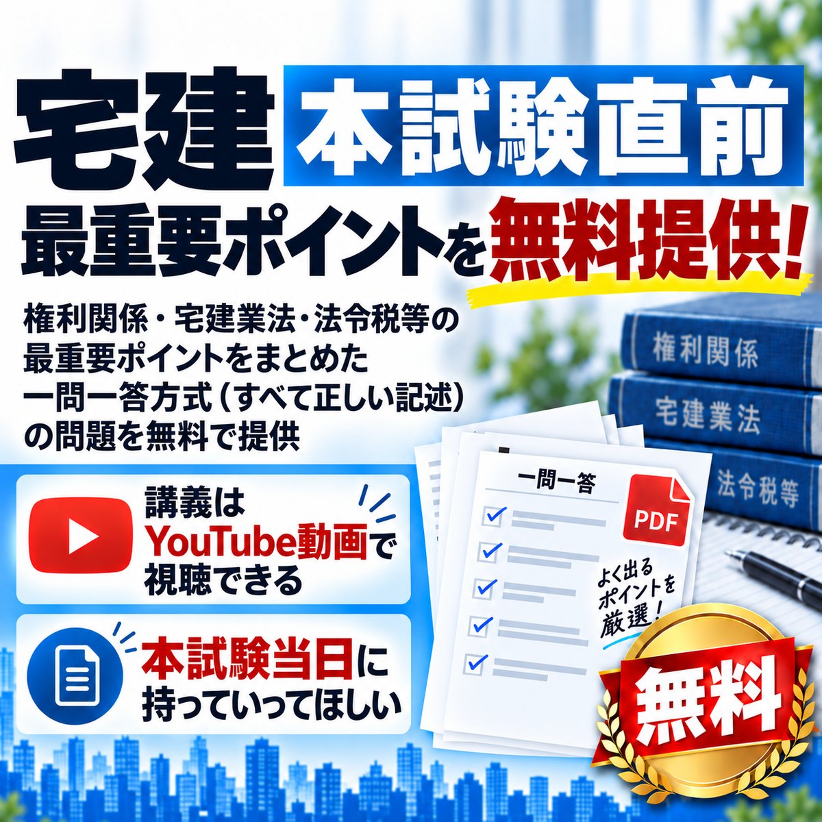 無料】 宅建全科目ラストアタック！ 権利関係・宅建業法・法令税等