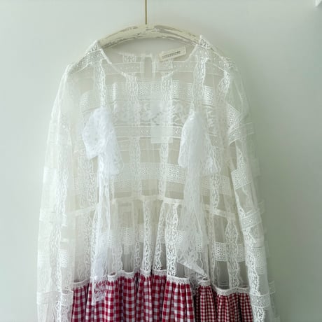 lace×gingham check dress