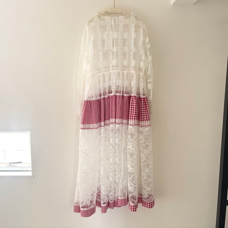 lace×gingham check dress
