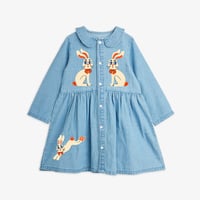 【 MINI RODINI 】LW denim rabbit sp woven dress - Blue