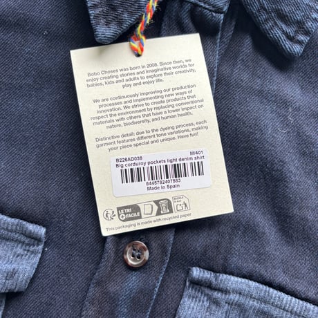【BOBO CHOSES ADULT 】 Big corduroy pockets light denim shirt　M ,L
