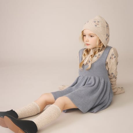 【 SOOR PLOOM 】HEART KNEE SOCK, LINEN / ROSE SMOKE（単品販売）