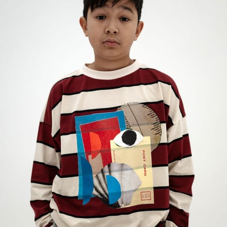 【Repose AMS】wide cut long tee - mulberry stripe