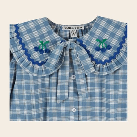 【Emile et Ida】 Blouse Large blue check collar