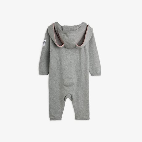 【 MINI RODINI 】Rabbit ear fine knit baby jumpsuit - Grey Melange（68/74）