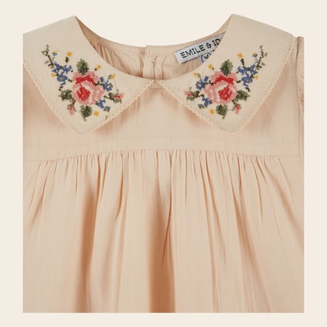 【Emile et Ida】 Dress Embroidered cross stitch beige