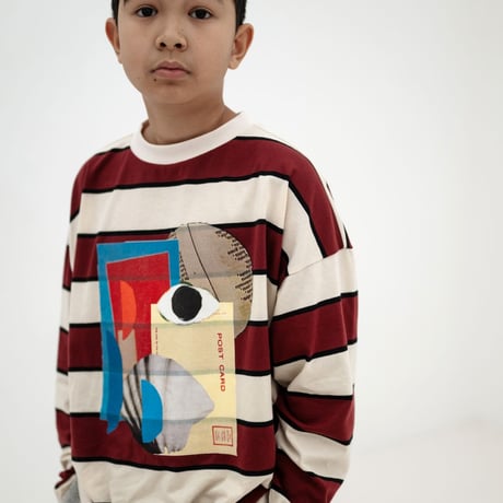【Repose AMS】wide cut long tee - mulberry stripe
