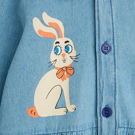 【 MINI RODINI 】LW denim rabbit sp woven dress - Blue