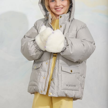 【 MINI RODINI 】Faux fur mittens - Off-white