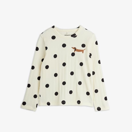 【 MINI RODINI 】Dots aop dog ls tee - Off-white