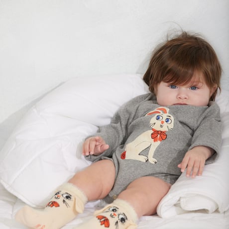【 MINI RODINI 】Rabbit 1-pack ear socks - Off-white