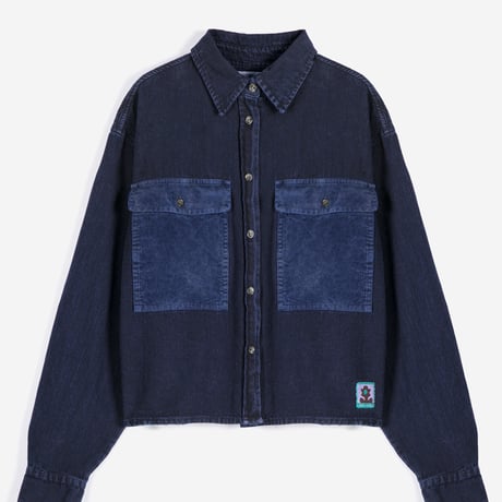 【BOBO CHOSES ADULT 】 Big corduroy pockets light denim shirt　M ,L