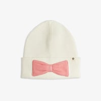 【 MINI RODINI 】Knitted wool blend beanie w bow - Off-white
