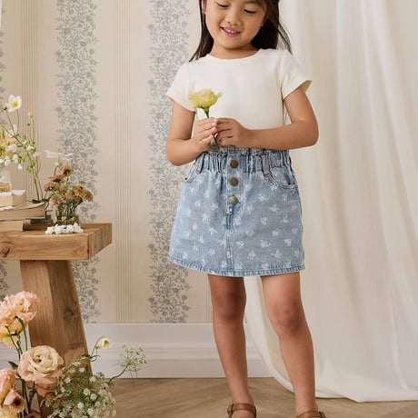 【 Jamie kay 】JKFS264007 ﾌﾛｰﾗﾙﾃﾞﾆﾑｽｶｰﾄTully Floral Denim LBLU（size 90,100,110,120）