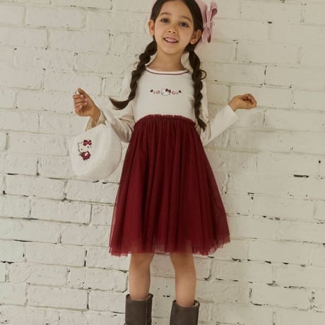 【 Jamie kay ×HELLO KITTY】 JKCO264912 キティ刺繍チュールワンピース RED（size 80~120）