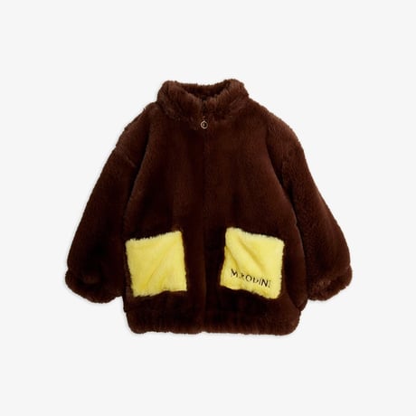 【 MINI RODINI 】Rabbit ear faux fur jacket - Brown