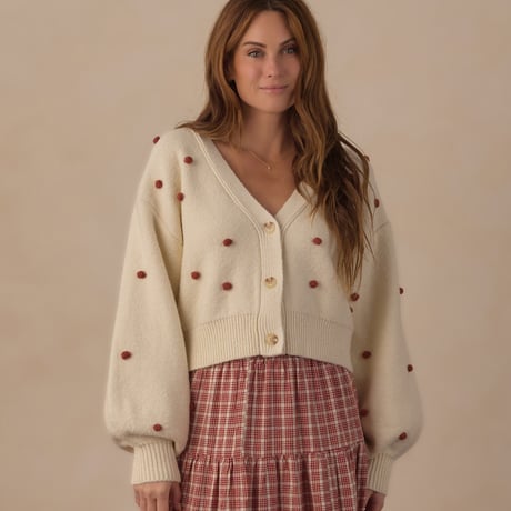 【 Rylee + Cru 】WOMEN'S BOXY CROP CARDIGAN RUBY BOBBLE