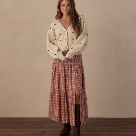 【 Rylee + Cru 】WOMEN'S BOXY CROP CARDIGAN RUBY BOBBLE