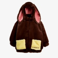 【 MINI RODINI 】Rabbit ear faux fur jacket - Brown