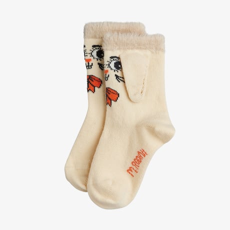 【 MINI RODINI 】Rabbit 1-pack ear socks - Off-white