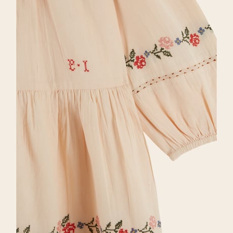 【Emile et Ida】 Dress Embroidered cross stitch beige