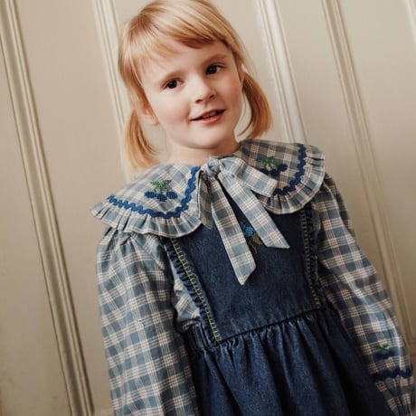【Emile et Ida】 Apron dress Embroidered blue denim